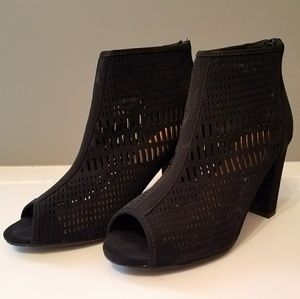 Black Suede Peep Toe Booties